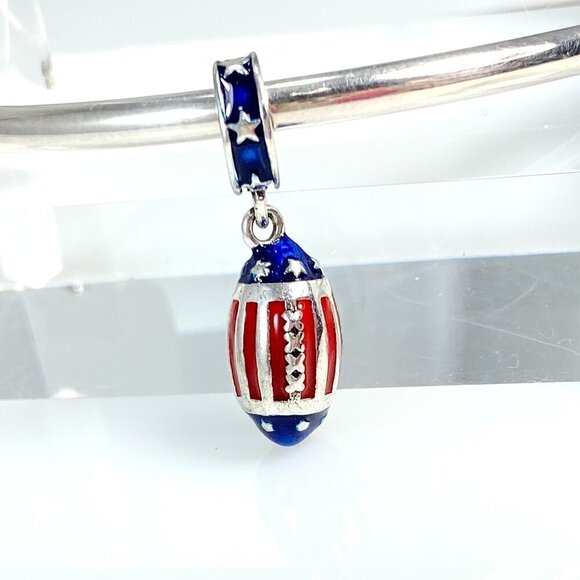 Sterling Silver American Football Dangle Charm - Picture 1 of 9
